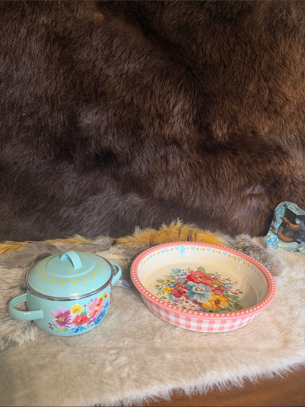 Floral Ceramic Serving Bowl and Covered Casserole Set - Pink & Teal (5000G)